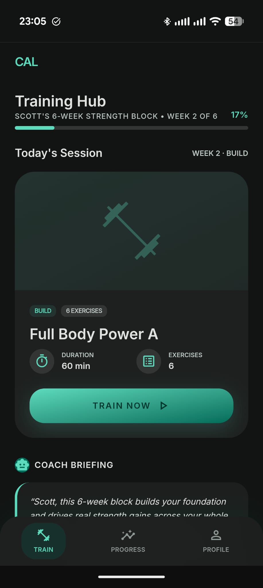 Cal app dashboard screen